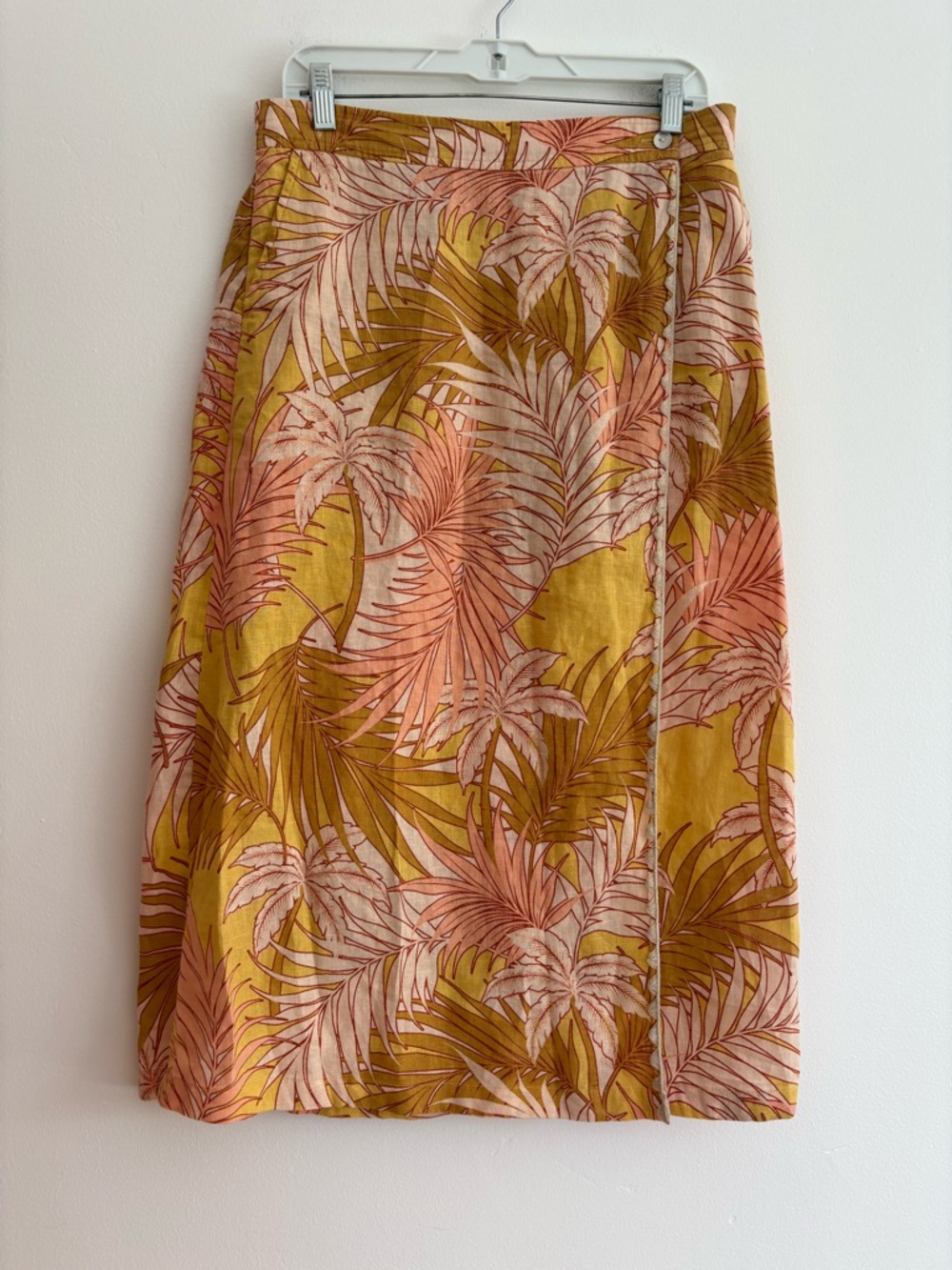Tahari 100% Linen Midi Wrap Skirt Beach Resort Vacation Tropical Leaf Large